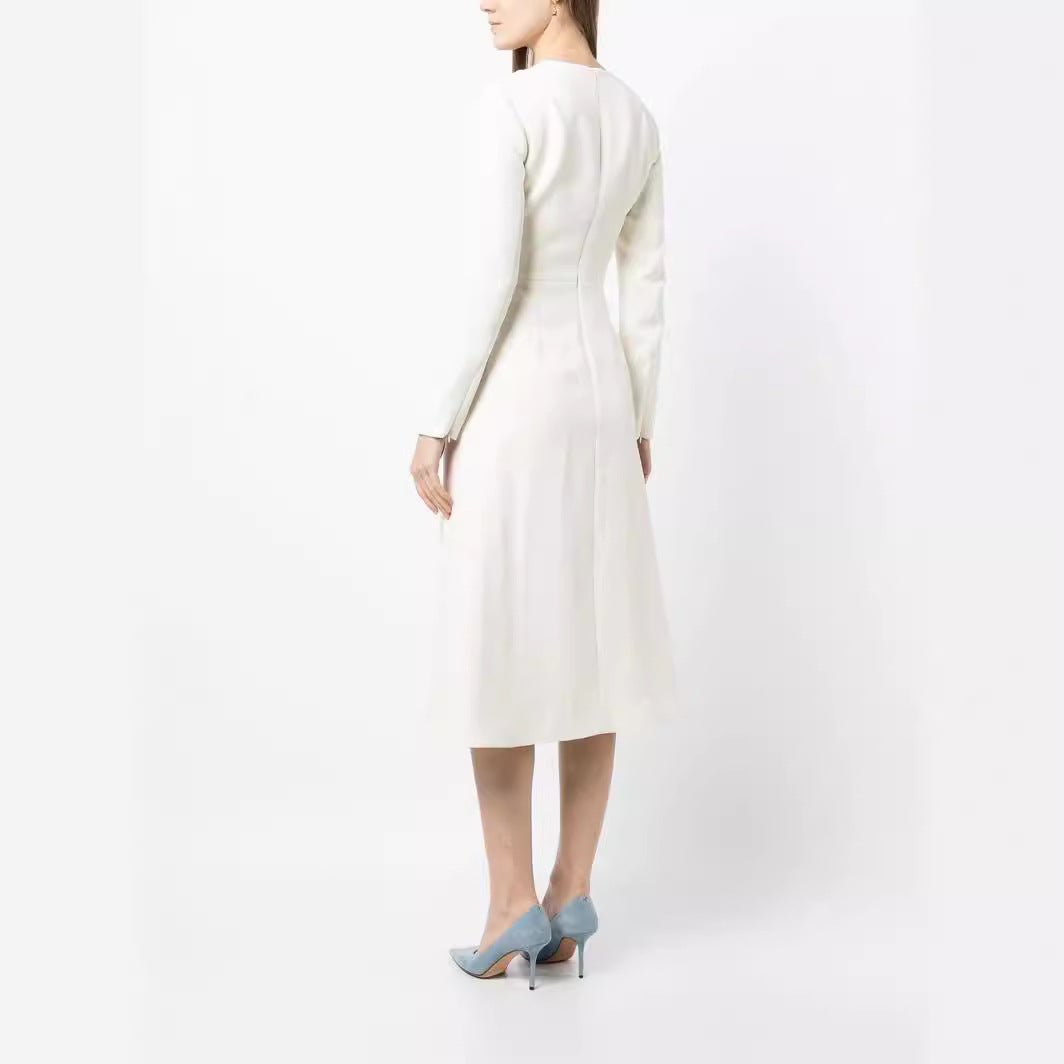 Damen Midikleid mit taillierter Drapierung und A-Linien Rock Nord Taschen