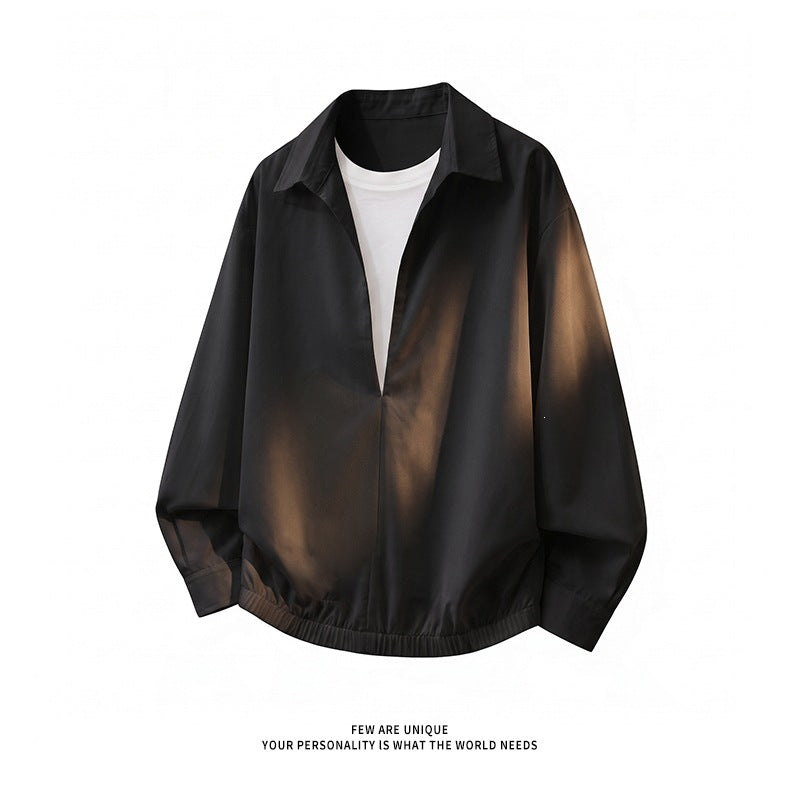 Damen Oversize-Bluse mit tiefem V-Ausschnitt, Hemdkragen und elastischem Saum Nord Taschen