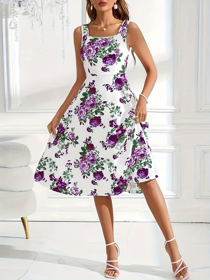Damen Fließendes Blumenkleid mit weitem Rock und eleganter Taillierung