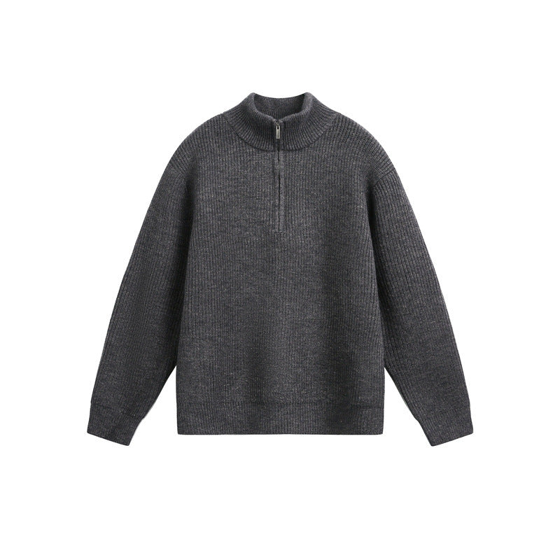 Unisex Grobstrick-Pullover mit halbem Reißverschluss und Stehkragen Nord Taschen