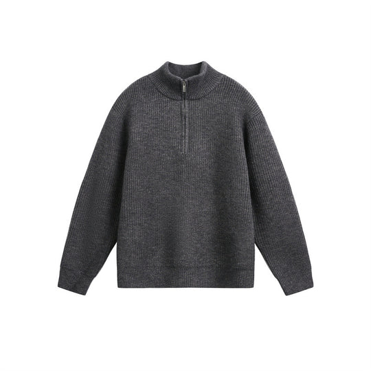 Unisex Grobstrick-Pullover mit halbem Reißverschluss und Stehkragen Nord Taschen