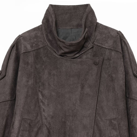 Damen Oversized Wildlederoptik Bomberjacke mit hohem Stehkragen, Schulterriegeln und elastischem Saum Nord Taschen