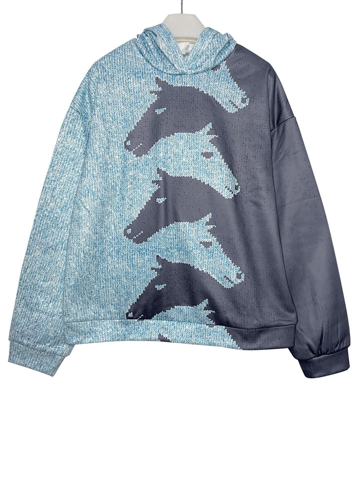 Damen Hoodie mit kreativem Pferdemuster & bequemer Passform