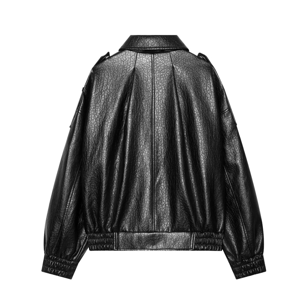 Damen Kurzes glänzendes Biker-Blouson aus veganer Lederoptik mit Ballonärmeln Nord Taschen