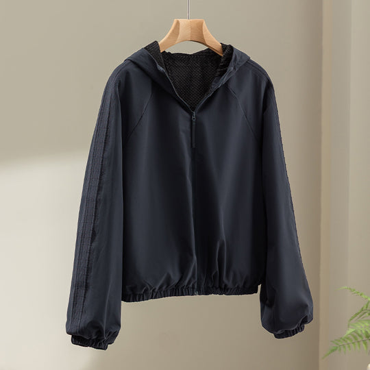 Damen Leichte Kapuzenjacke mit Kurzreißverschluss, Raglanärmeln und elastischem Saum Nord Taschen