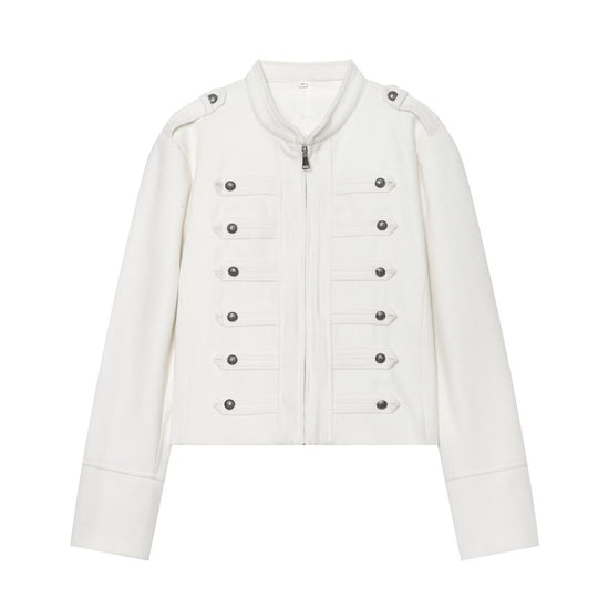Damen Kurzjacke Military-inspirierte Wollmix‑Cropped Jacke mit Stehkragen, Epauletten und Zierknopfleiste Nord Taschen