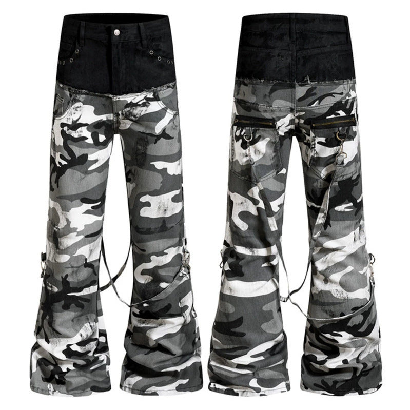 Damen Weite High‑Waist Cargohose im Camouflage‑Look mit Bondage‑Riemen Nord Taschen