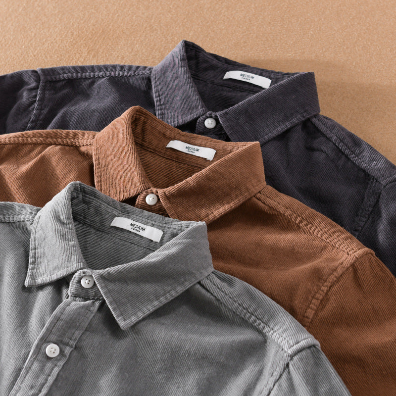 Herren Cord-Hemdjacke im Worker-Stil mit aufgesetzten Doppeltaschen und weichem Used-Finish Nord Taschen