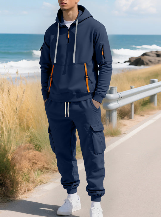 Herren Kapuzensweatshirt mit Utility-Taschen, Halbzip und kontrastierenden Reißverschlüssen Nord Taschen