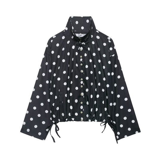 Damen Leichte Oversize-Polka-Dot Windjacke mit Stehkragen, Knopfleiste und Kordelzug Nord Taschen