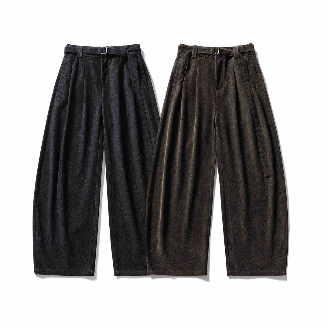 Damen Weite Hochtaillierte Bundfaltenhose mit Gürtel Nord Taschen
