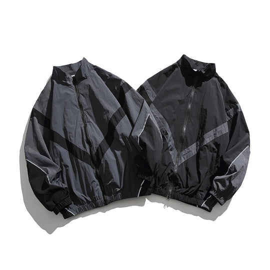 Herren Leichte Oversize Windbreaker-Jacke mit Chevron-Paneelen, Stehkragen und elastischem Saum Nord Taschen