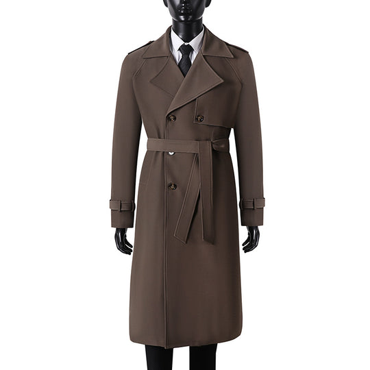 Herren Langer Minimalistischer Trenchcoat mit Sturmklappe Taillengürtel und verstellbaren Manschetten Nord Taschen