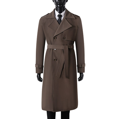 Herren Langer Minimalistischer Trenchcoat mit Sturmklappe Taillengürtel und verstellbaren Manschetten Nord Taschen