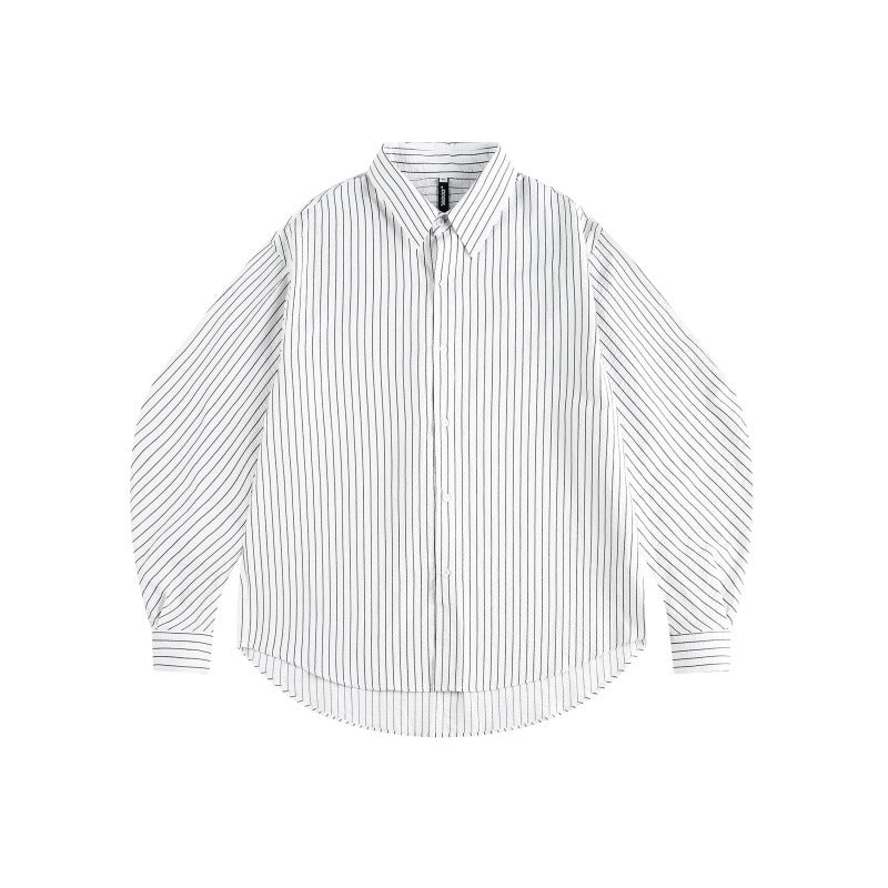 Damen Oversize-Hemdbluse mit feinem Nadelstreifen, Ballonärmeln und abgerundetem Saum Nord Taschen
