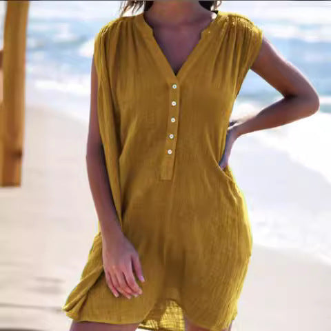 Damen lässiges Strandkleid mit Knopfdetails