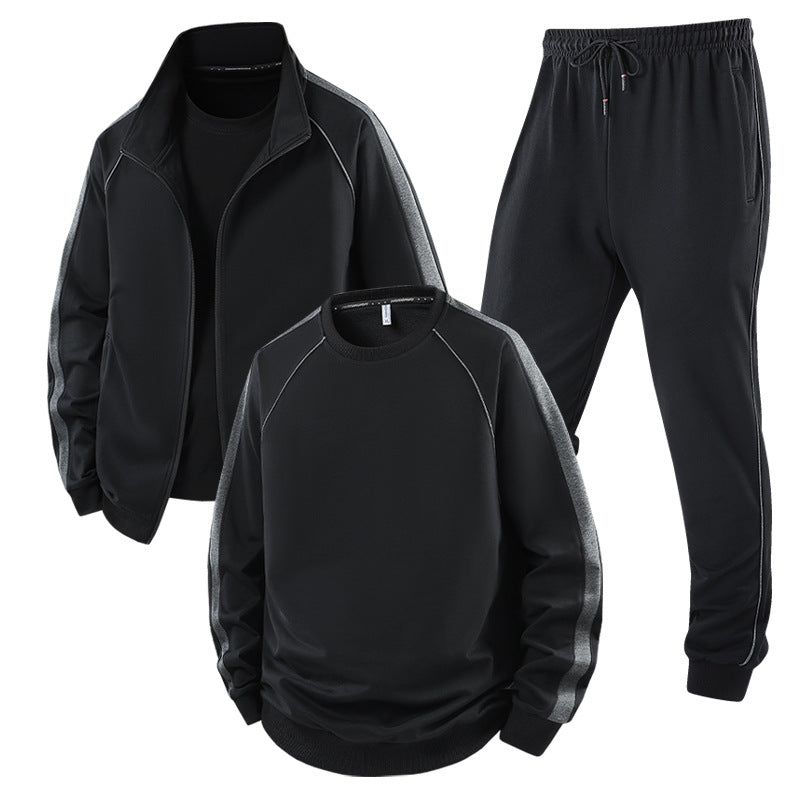 [Herren] Zweiteiliges Trainingsset mit Stehkragen-Zipjacke, Rundhals‑Sweatshirt und konisch geschnittener Jogginghose aus atmungsaktivem Fleece Nord Taschen