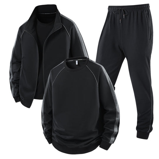 [Herren] Zweiteiliges Trainingsset mit Stehkragen-Zipjacke, Rundhals‑Sweatshirt und konisch geschnittener Jogginghose aus atmungsaktivem Fleece Nord Taschen