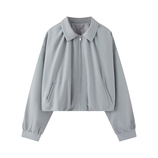 Damen Cropped-Boxy-Jacke im Oversize‑Look mit Hemdkragen, Reißverschluss und elastischen Bündchen Nord Taschen