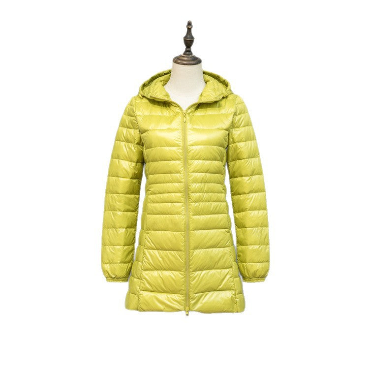 Damen Leicht gesteppte Langjacke mit Kapuze und schlanker Silhouette Nord Taschen