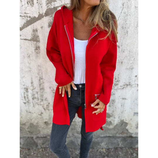 Damen Kapuzen-Longcardigan mit durchgehendem Reißverschluss und Ziertaschen Nord Taschen