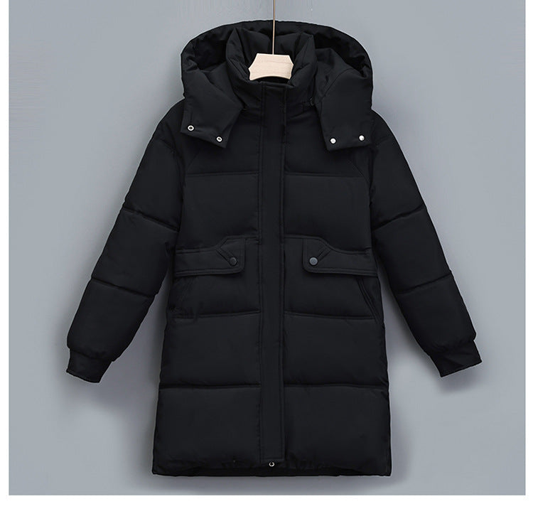 Damen nan langer thermogepolsterter Parka mit abnehmbarer Kapuze, verdecktem Reißverschluss und Klappentaschen Nord Taschen
