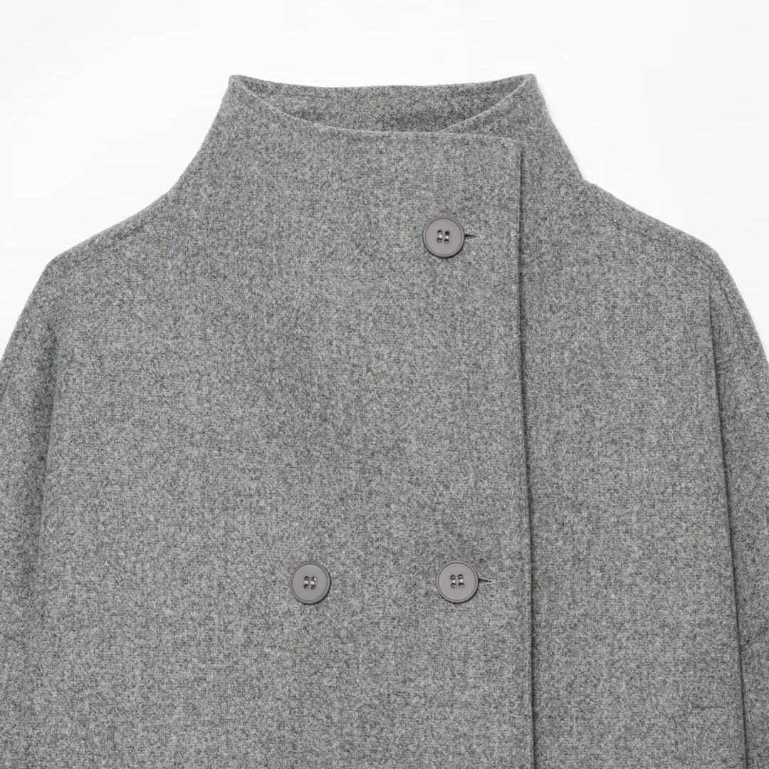 Damen Kurzes Cape-Mantel aus Wollmix mit hohem Stehkragen und doppelreihiger Knopfleiste Nord Taschen