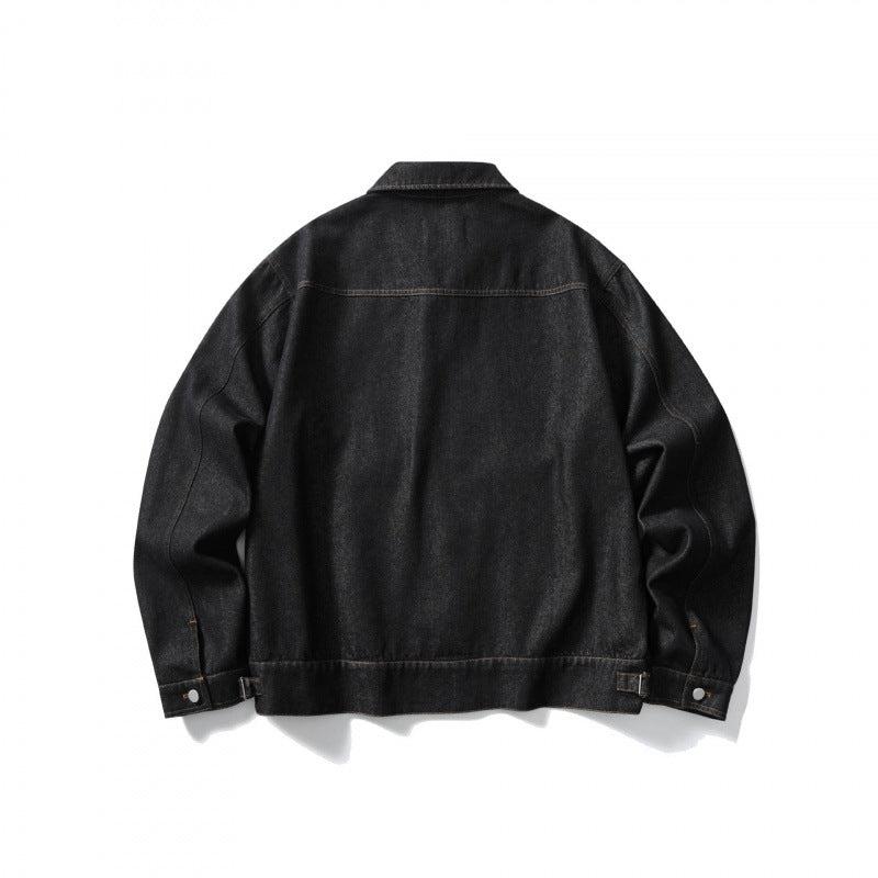Unisex Kastige Denim-Blousonjacke mit durchgehendem Reißverschluss, Hemdkragen und aufgesetzten Eingrifftaschen Nord Taschen