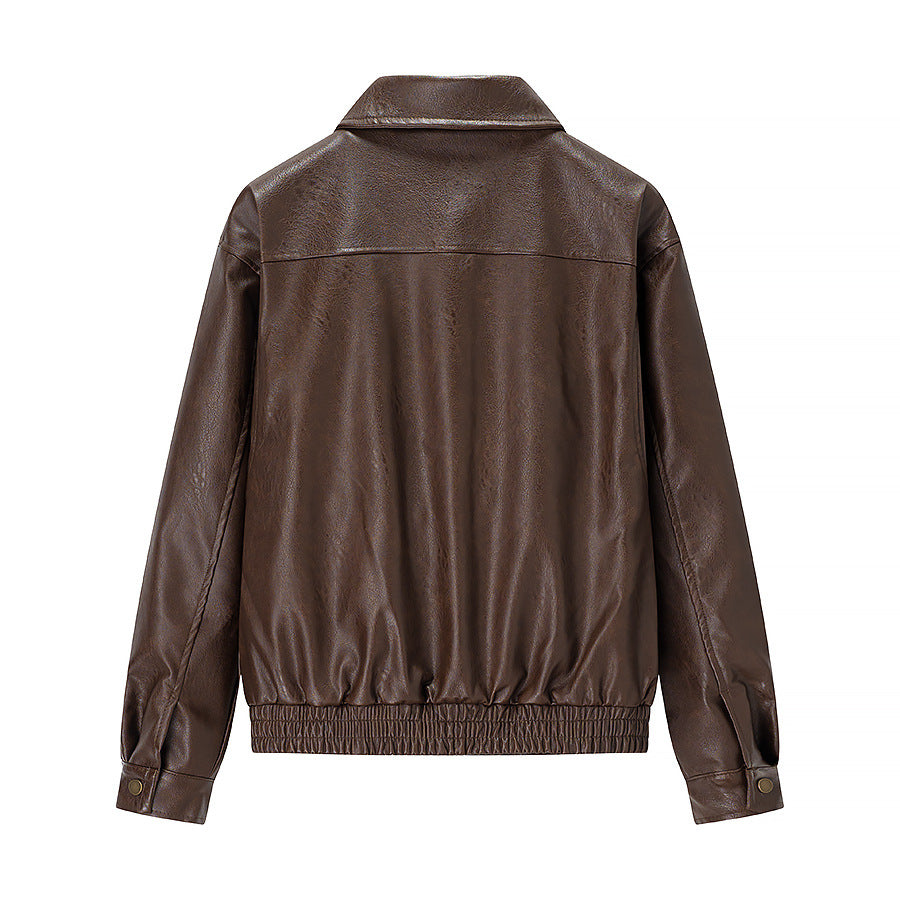 Damen Oversized-Kunstlederblouson mit Hemdkragen, aufgesetzten Pattentaschen und verdeckter Reißverschlussleiste Nord Taschen