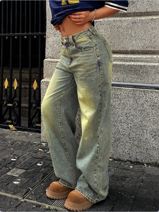Damen High-Waist Weite Denim‑Hose mit Palazzo‑Schnitt Nord Taschen