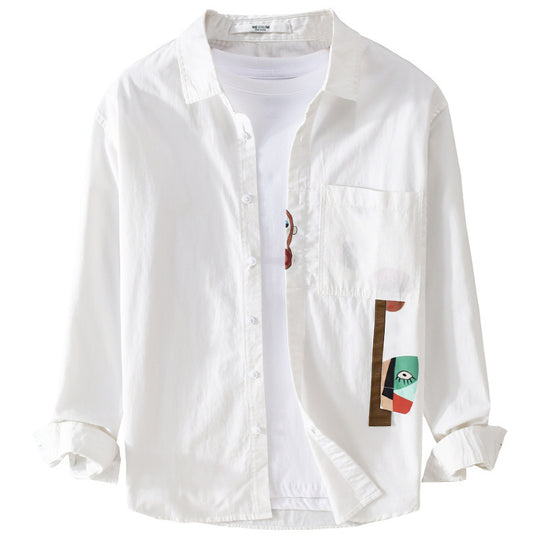 Herren Leichtes Baumwoll-Overshirt mit Brusttasche und abstraktem Grafikpatch Nord Taschen