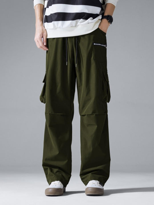 Herren Weite Cargo‑Hose im Baggy‑Cut mit Tunnelzugbund, Zipper‑Tasche & Klappfächern Nord Taschen