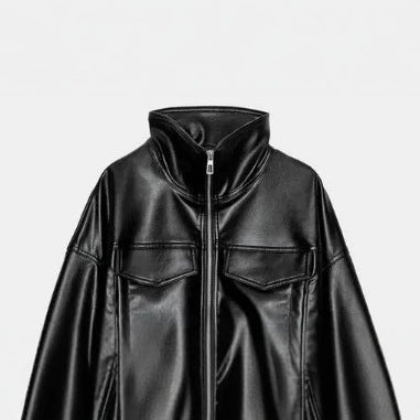 Damen Glänzende Cropped‑Kunstlederjacke im Blousonstil mit Stehkragen und Tunnelzugbund Nord Taschen