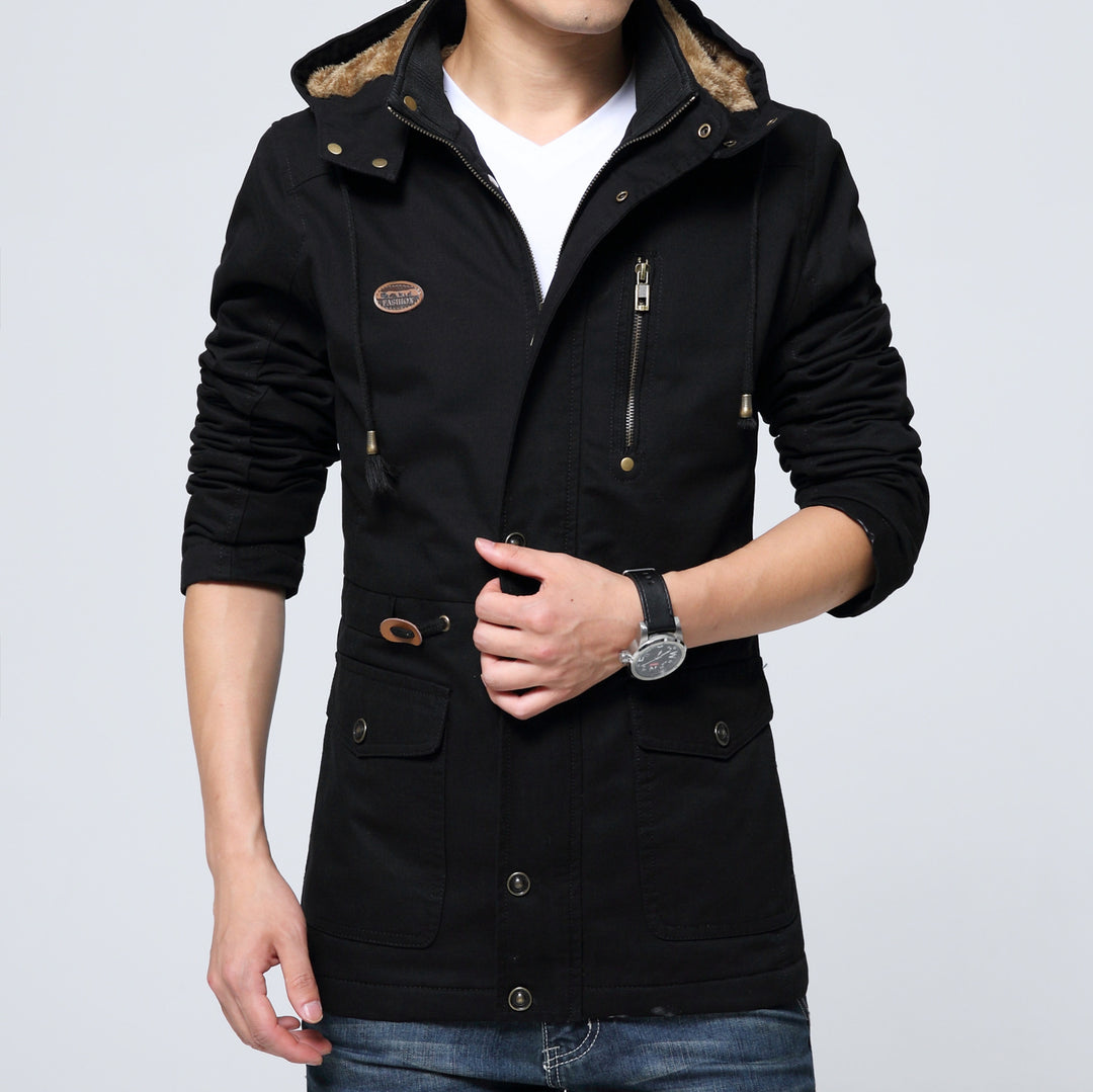Herren leichter Utility-Parka mit Kapuze, Teddyfutter im Kragen und vertikaler Reißverschlusstasche Nord Taschen