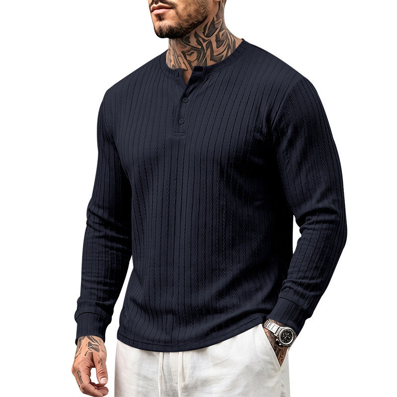 Herren Feinstrukturiertes Henley-Langarmshirt mit Zopfmuster und Knopfleiste Nord Taschen