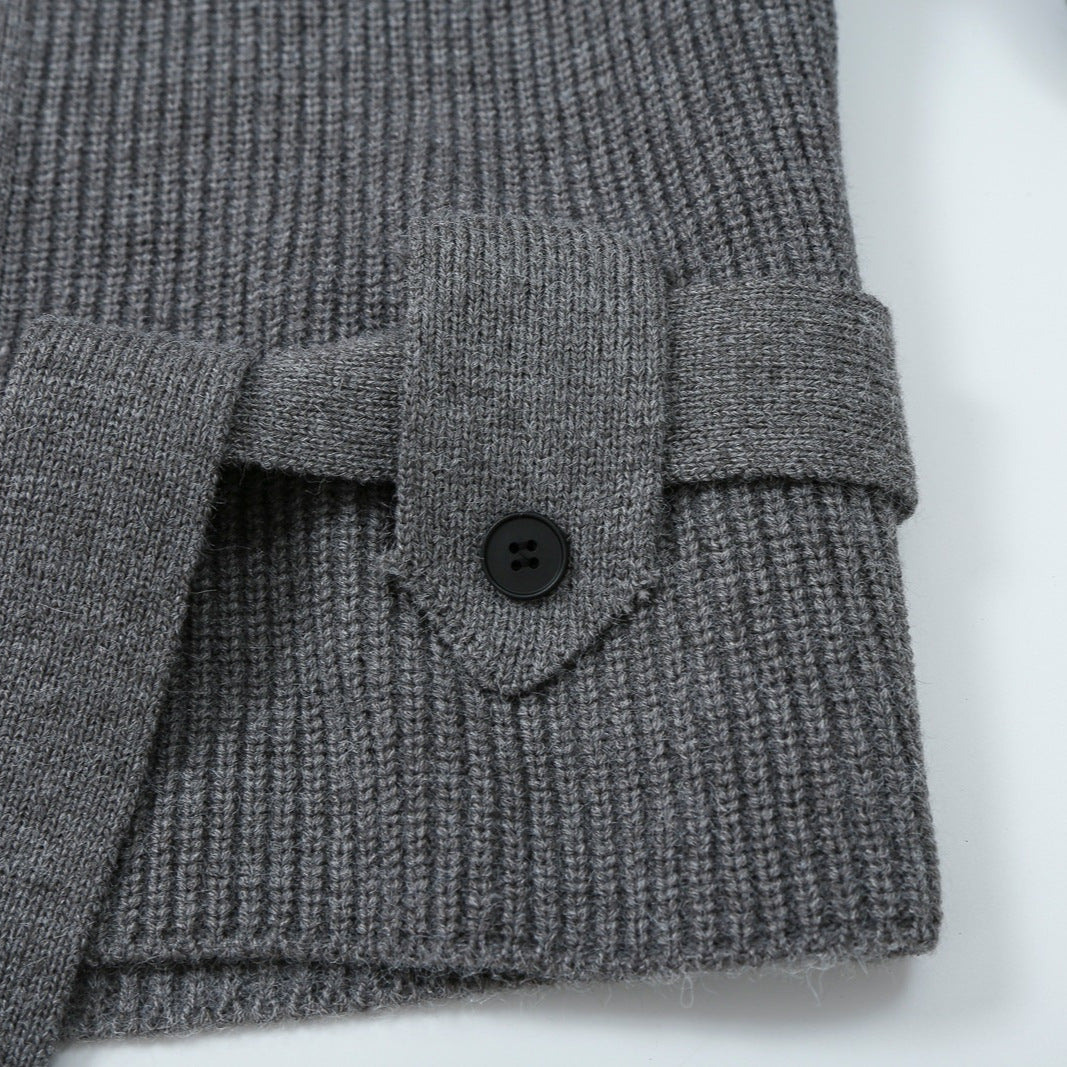 Damen Strickjacke mit Stehkragen, Reißverschluss und Taillenbindegürtel Nord Taschen