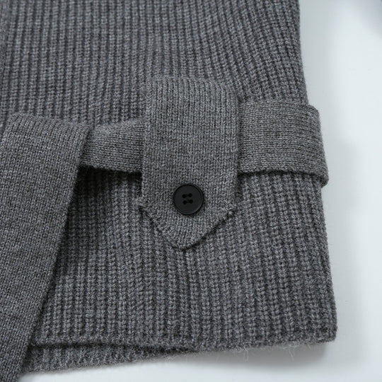 Damen Strickjacke mit Stehkragen, Reißverschluss und Taillenbindegürtel Nord Taschen