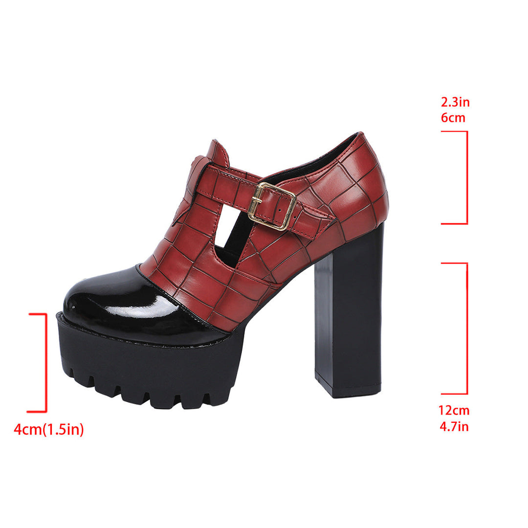 Damen Plateau-Pumps mit modischem Krokoprägungs-Design und verstellbarem Riemen