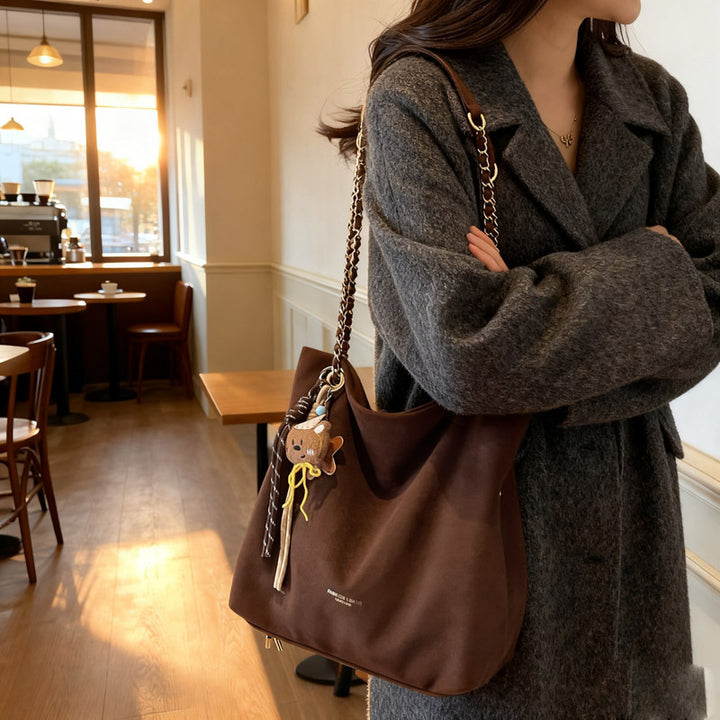 Damen elegante Hobo-Tasche aus Samt mit einzigartigem Anhänger Nord Taschen