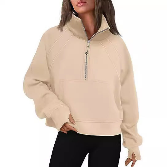 Damen sportlicher Hoodie mit kurzem Reißverschluss und praktischer Kängurutasche Nord Taschen