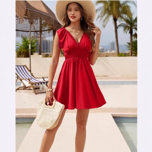 Damen Freizeitkleid mit schmalem Taillenbund und Rüschendetails