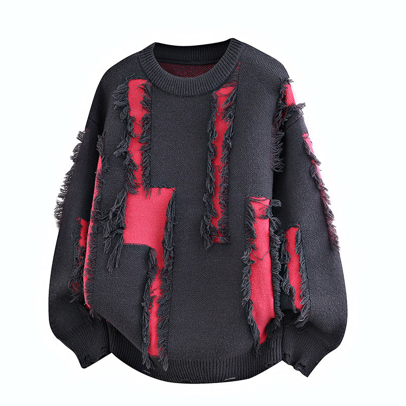 Herren Oversize Strickpullover mit Fransenapplikationen und Balloonärmeln Nord Taschen