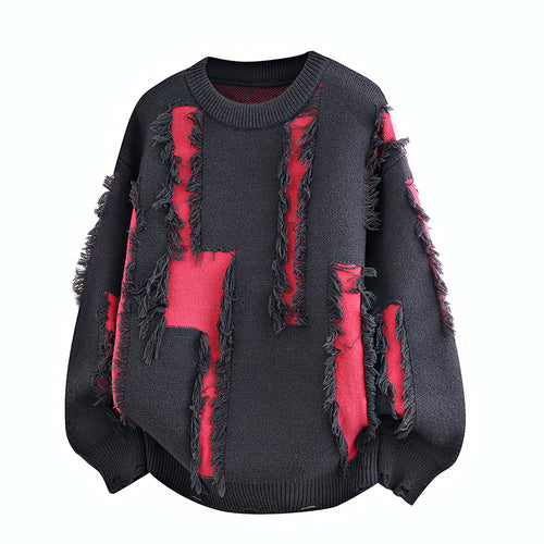 Herren Oversize Strickpullover mit Fransenapplikationen und Balloonärmeln Nord Taschen