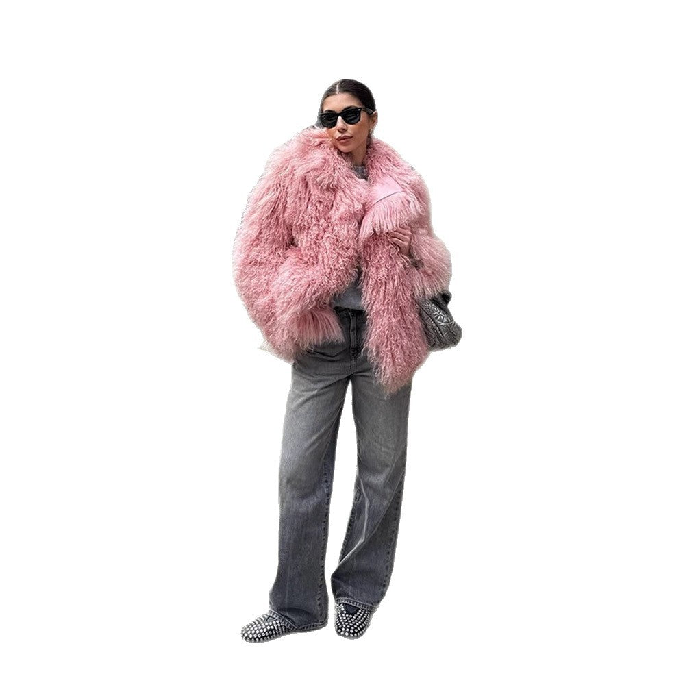 Damen Kurz geschnittener Shaggy Fauxfur Mantel mit voluminösem Schalkragen und Oversize-Silhouette Nord Taschen