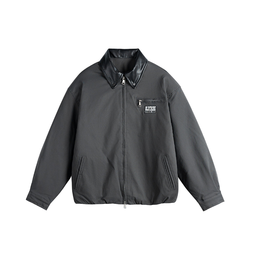 Unisex Oversized Blousonjacke mit Kunstleder-Umlegekragen, Zwei-Wege-Reißverschluss und elastischem Saum Nord Taschen