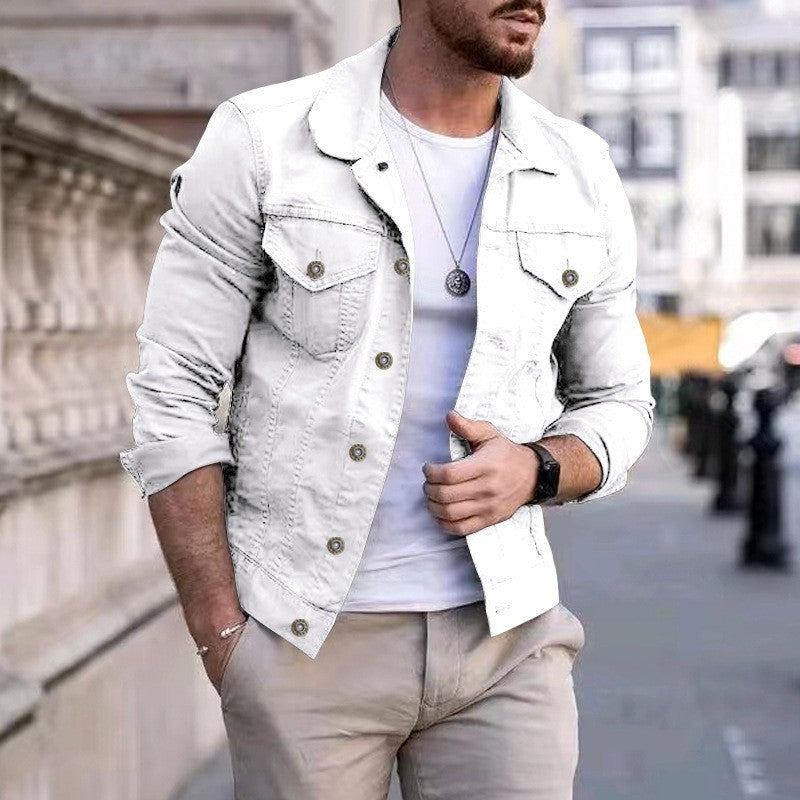 Herren nan taillierte Jeansjacke im Trucker-Stil mit Brusttaschen und Metallknöpfen Nord Taschen