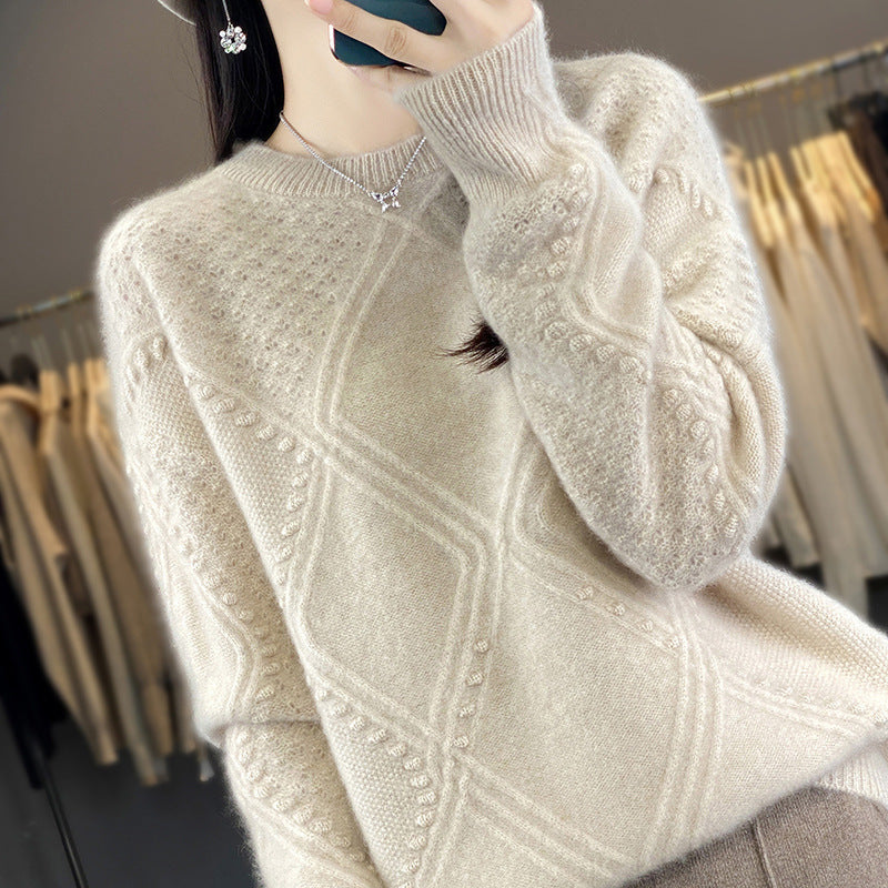 Damen Kuscheliger Mohair‑Look Oversize‑Pullover mit Rautenstruktur und Noppen‑Details Nord Taschen