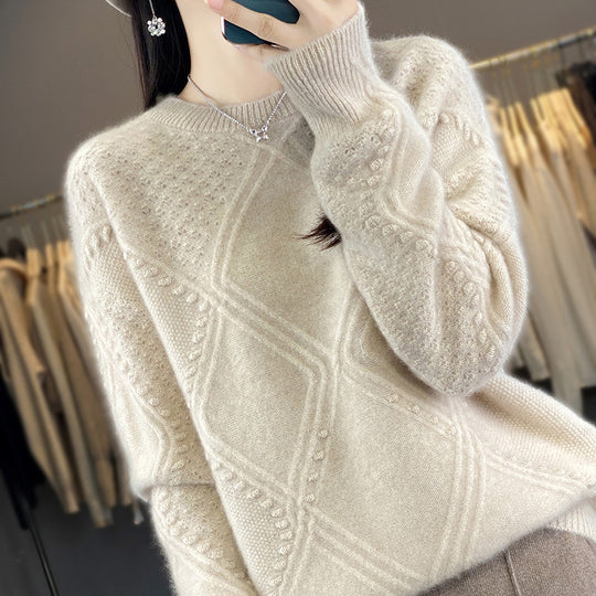 Damen Kuscheliger Mohair‑Look Oversize‑Pullover mit Rautenstruktur und Noppen‑Details Nord Taschen