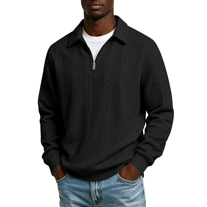 Herren Baumwollmix-Polopullover mit kurzem Frontzip und Zopfmuster Nord Taschen
