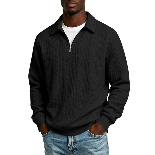 Herren Baumwollmix-Polopullover mit kurzem Frontzip und Zopfmuster Nord Taschen